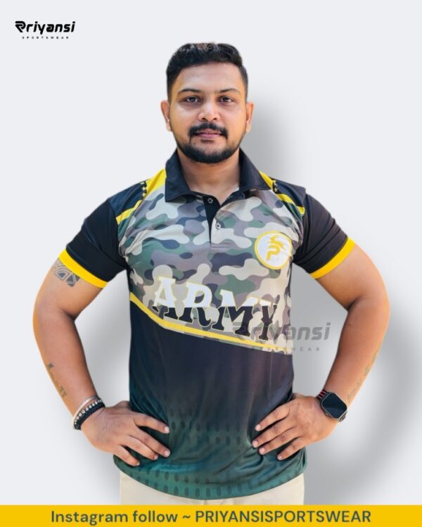 Customized Cricket T-shirts for Men. Full sublimation with Army colour printing online best price